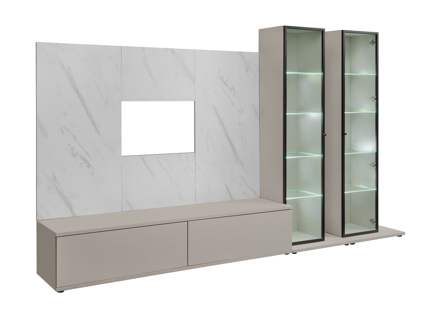 Vue produit de Ensemble TV mural 300 cm cachemire et effet marbre Bianco Glam II