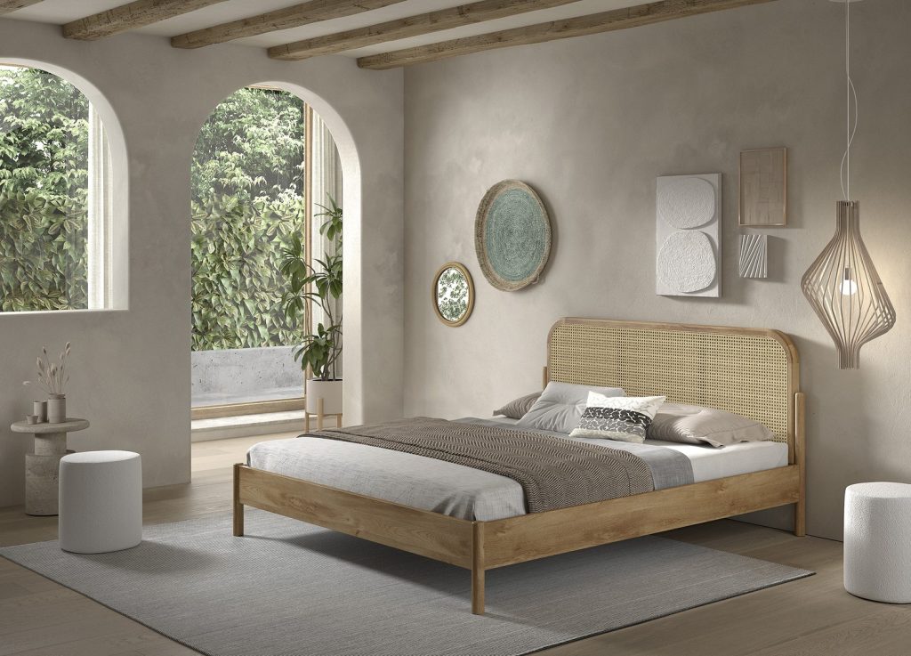 Lit ado 180x200 cm chêne et rotin Olive