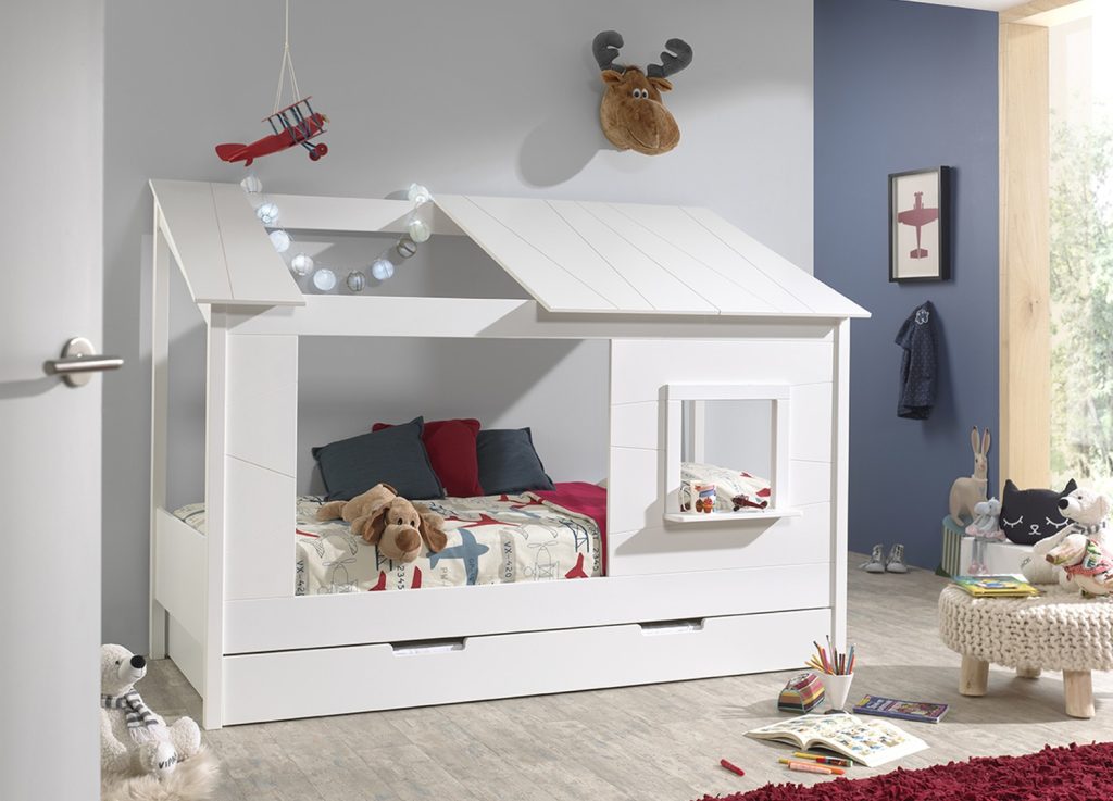 Lit cabane 90x200 avec fenêtre et lit gigogne Housebed