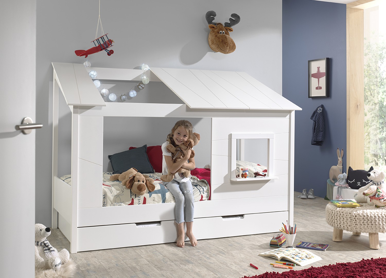 Lit cabane 90x200 avec fenêtre et lit gigogne Housebed – Image 6