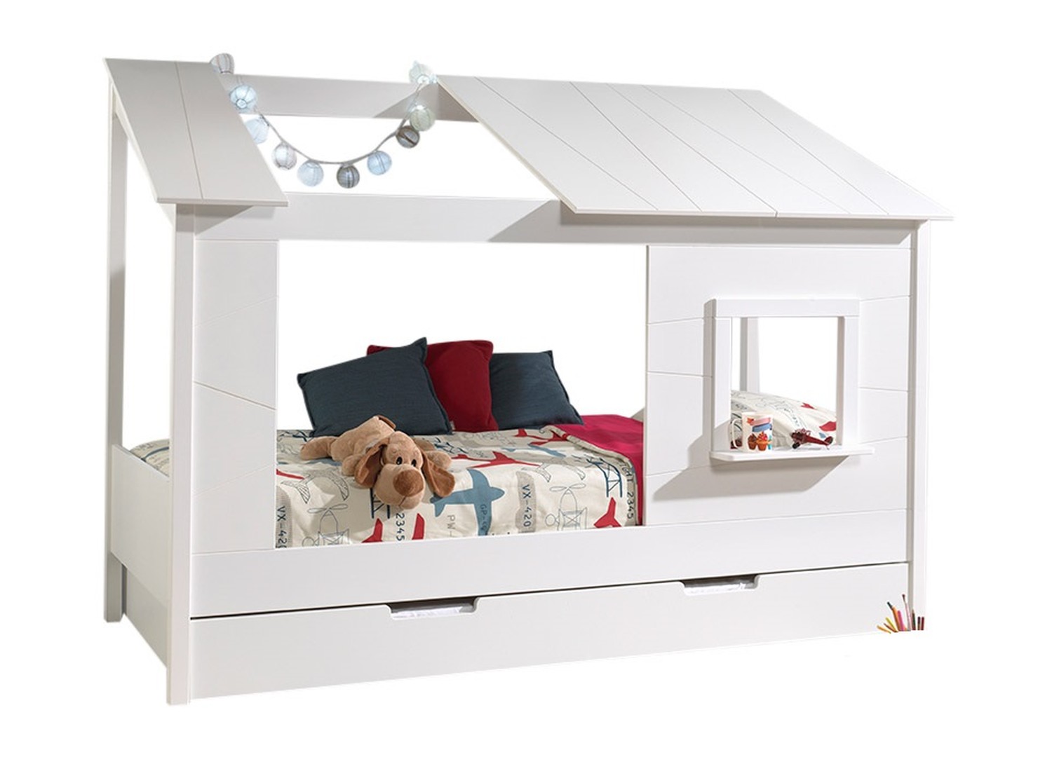 Lit cabane 90x200 avec fenêtre et lit gigogne Housebed – Image 2