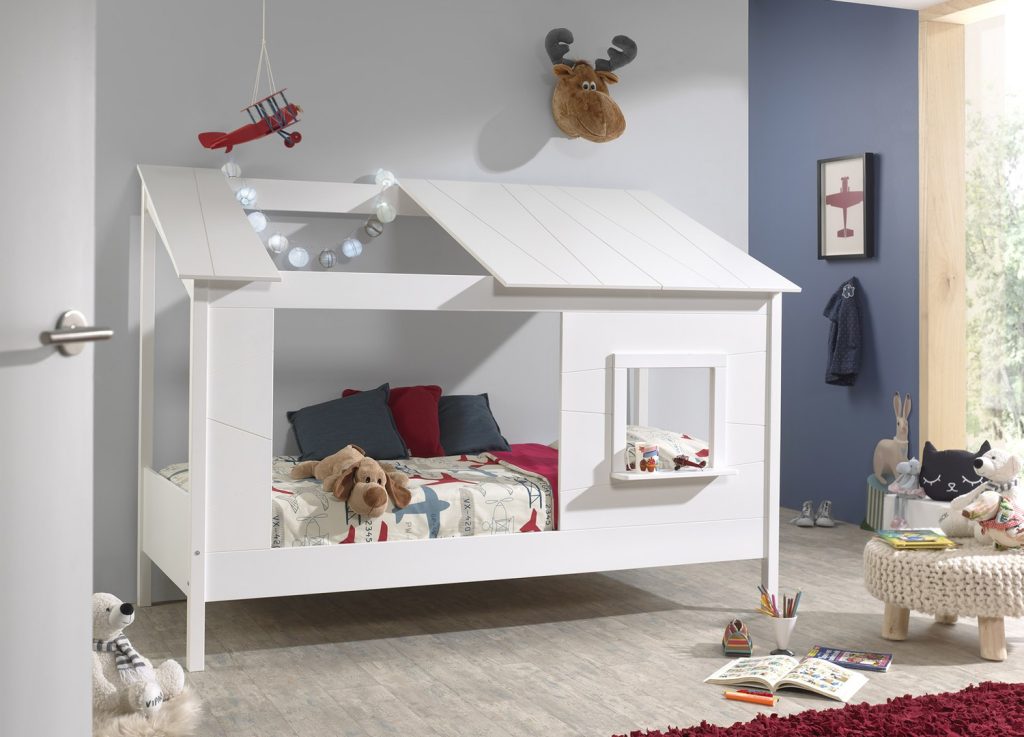 Lit cabane 90x200 avec fenêtre et sommier Housebed