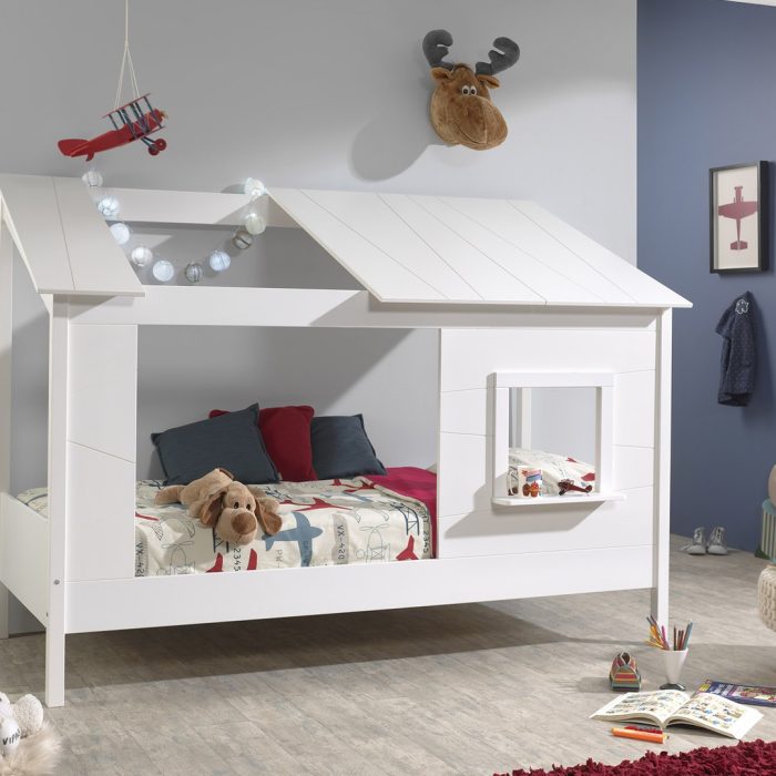 Lit cabane 90x200 avec fenêtre, sommier et matelas Housebed