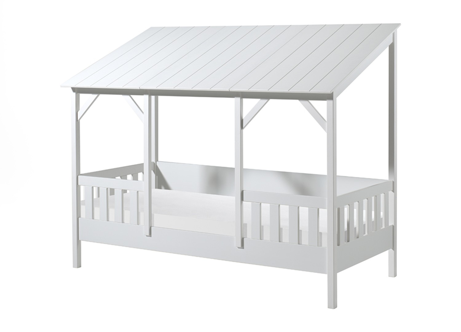 Lit cabane 90x200 toit blanc avec sommier Housebed – Image 2
