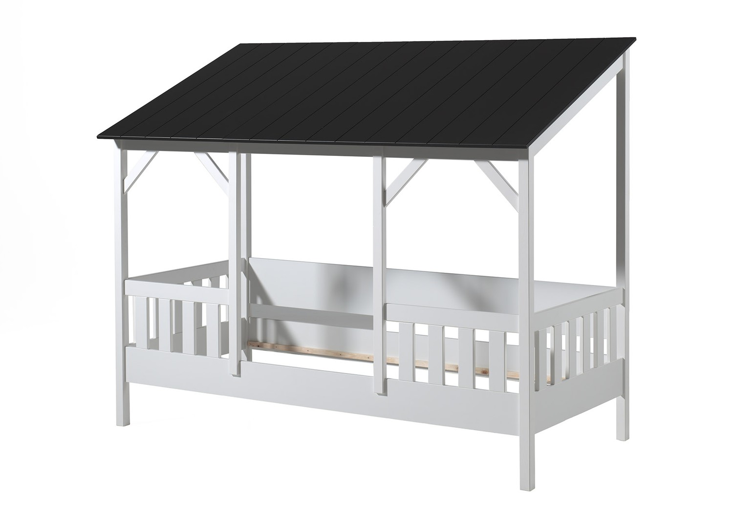 Lit cabane 90x200 toit noir avec lit gigogne Housebed – Image 4