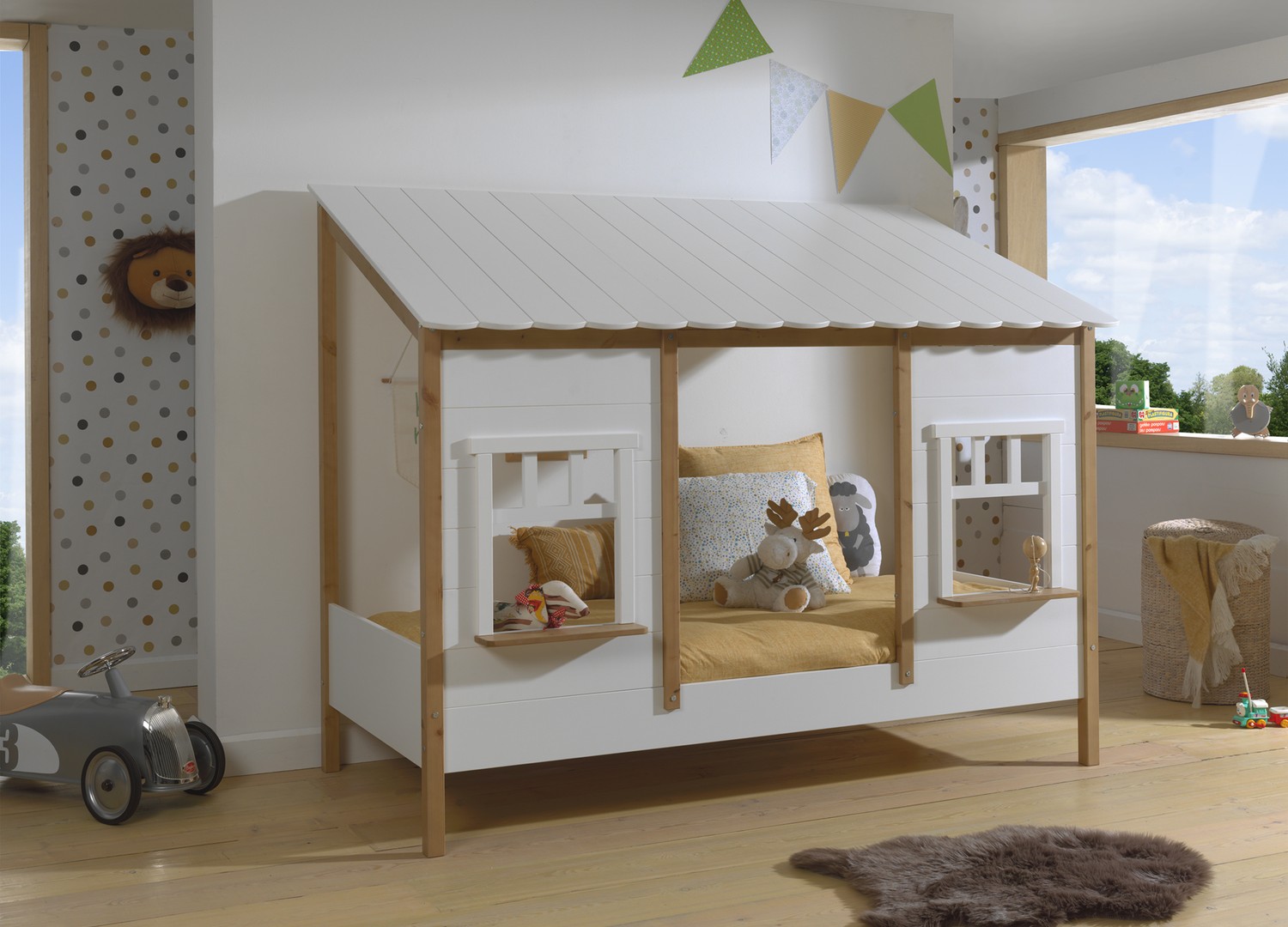 Lit cabane enfant 90x200 blanc et bois Housebed – Image 4