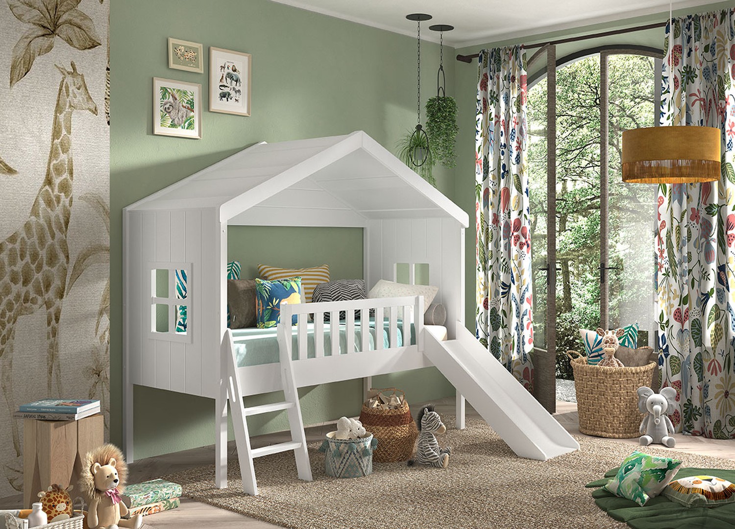 Lit cabane surélevé 90x200 avec toboggan Housebed – Image 3