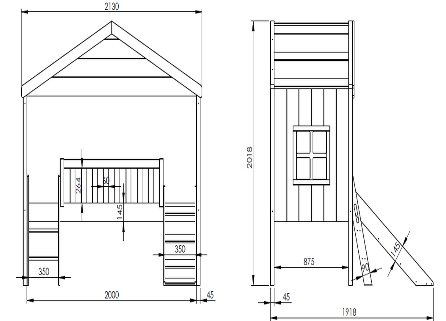 Lit cabane surélevé 90x200 avec toboggan Housebed – Image 4