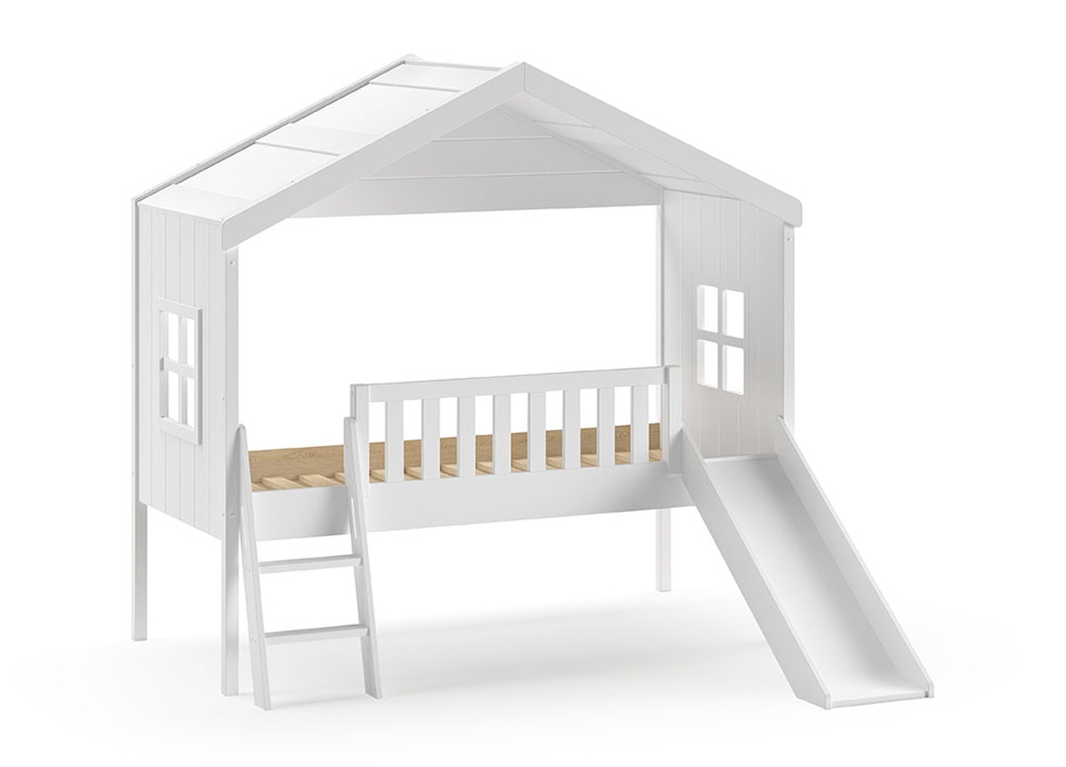Lit cabane surélevé 90x200 avec toboggan Housebed – Image 2