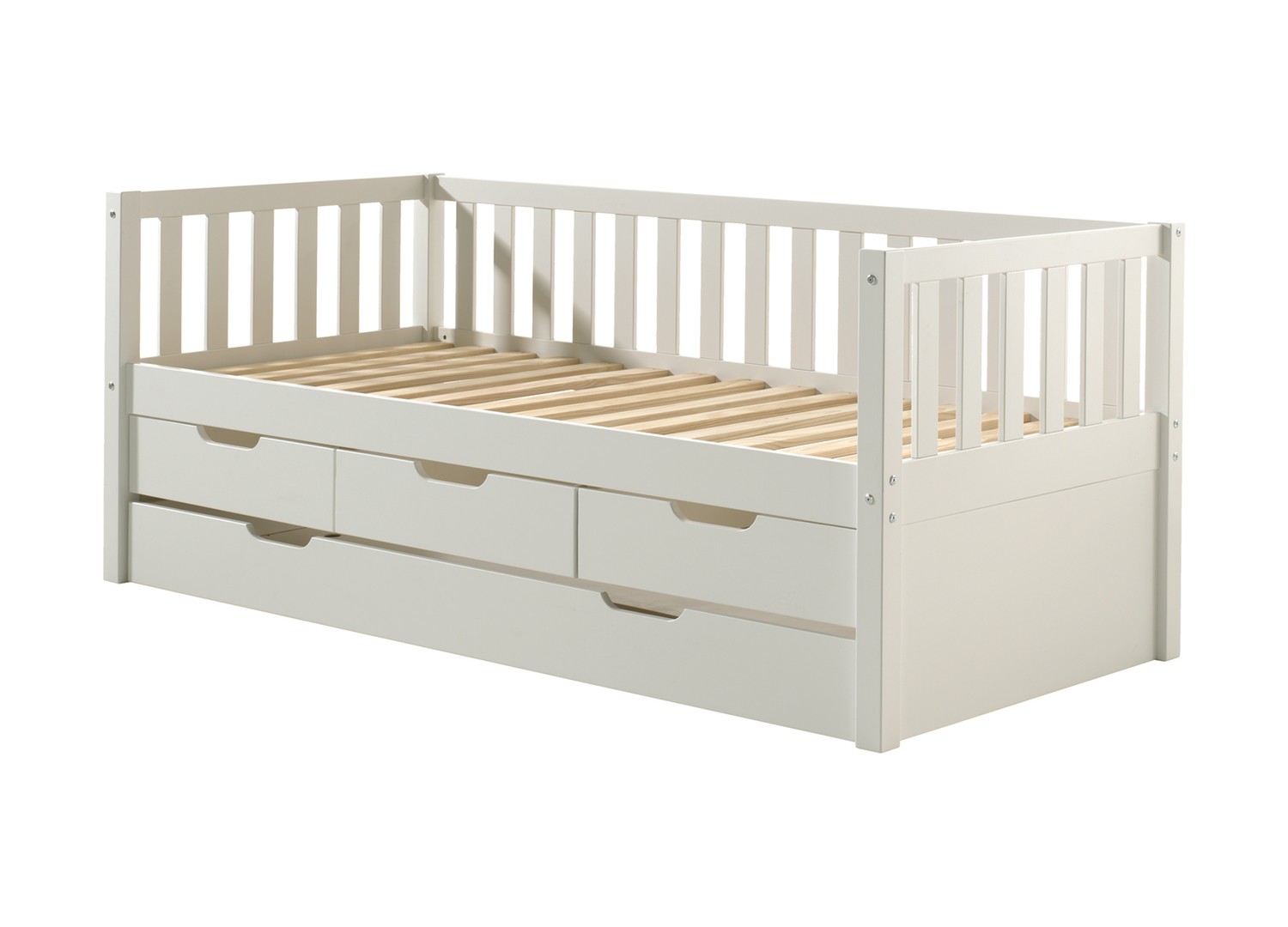 Lit enfant Fritz Pine blanc avec trois tiroirs et lit gigogne