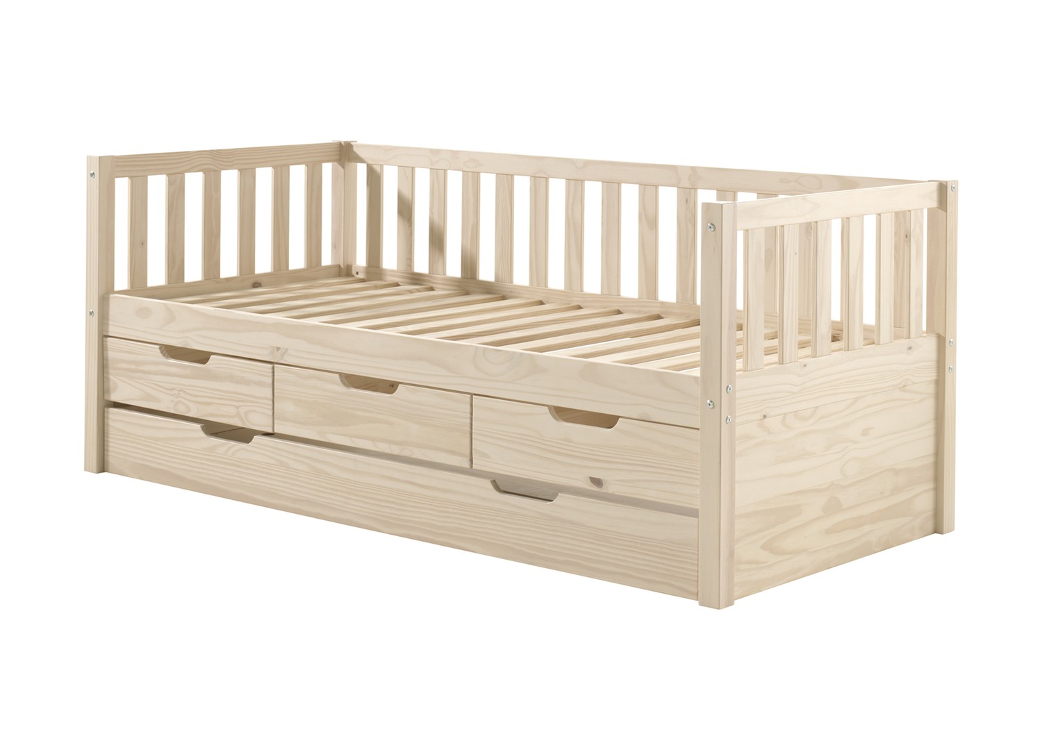 Lit enfant Fritz Pine naturel avec trois tiroirs et lit gigogne