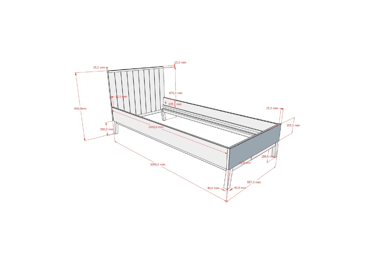 Lit enfant 90x200 argile et noyer Sezane dimensions et détails techniques