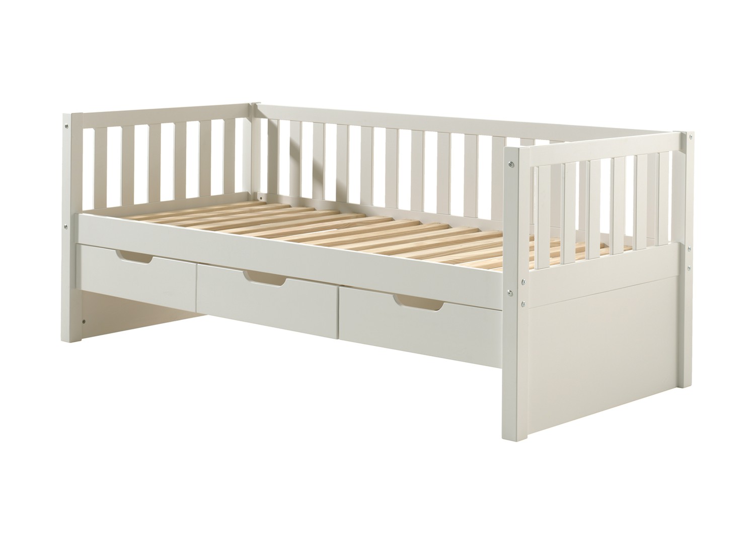 Lit enfant 90x200 en pin massif blanc avec trois tiroirs Fritz Pine