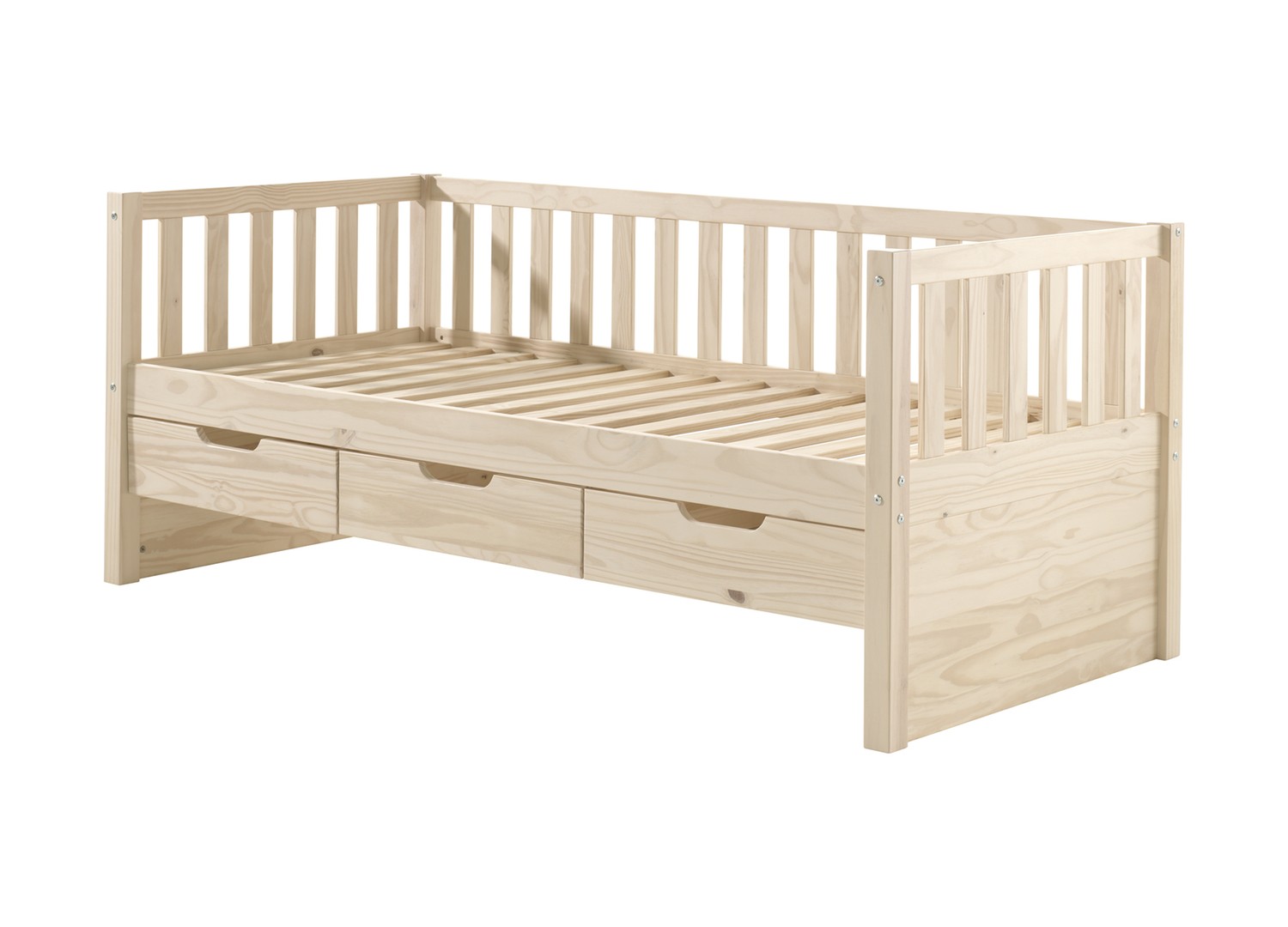 Lit enfant 90x200 en pin massif naturel avec trois tiroirs Fritz Pine
