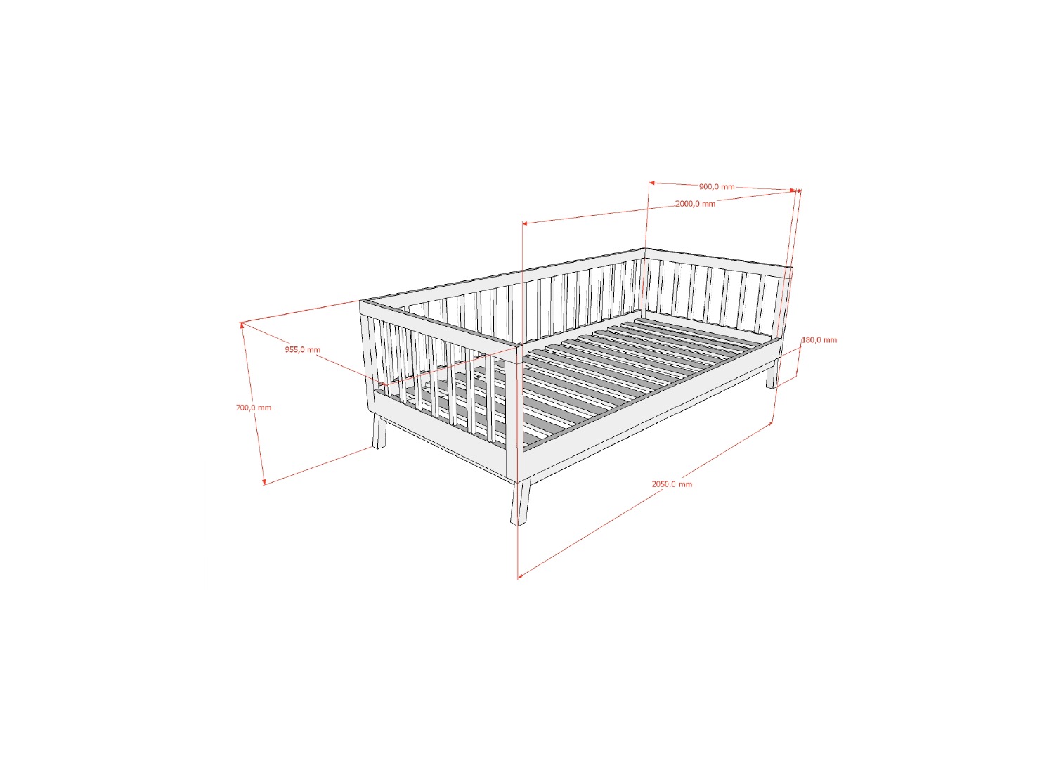 Lit enfant banquette 90x200 argile et noyer Sezane dimensions et détails techniques