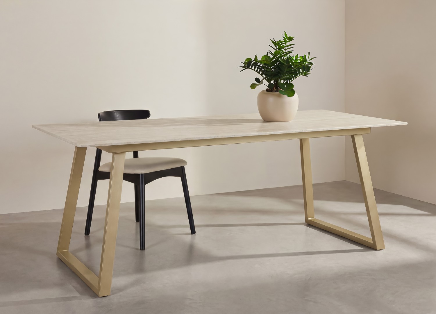 Table à manger rectangulaire Estelle pierre frittée effet marbre beige 200 cm — ambiance 1