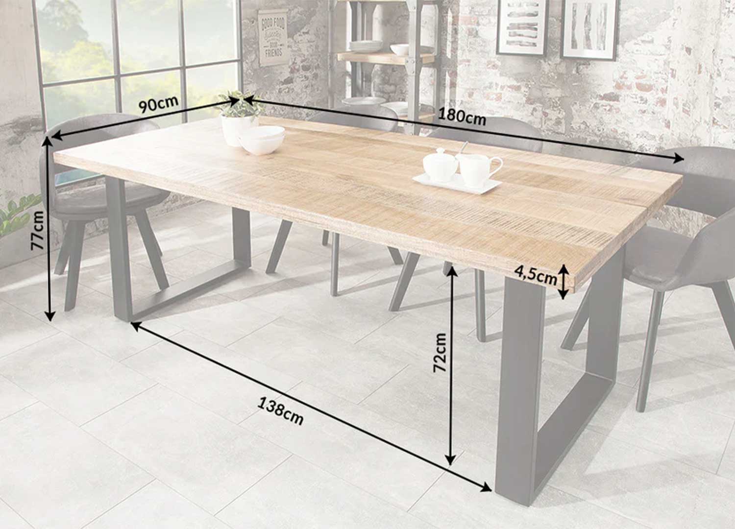 Table à manger 180 cm en manguier massif et métal noir – Image 9