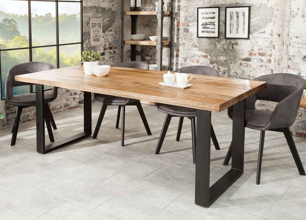 Table à manger 180 cm en manguier massif avec pieds en métal noir