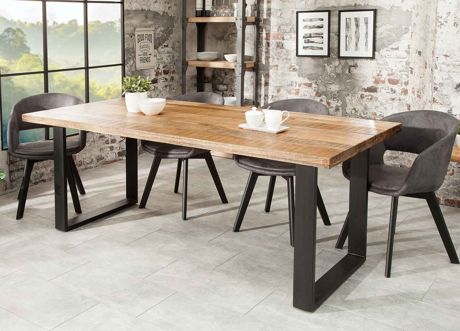 Table à manger 180 cm en manguier massif avec pieds en métal noir