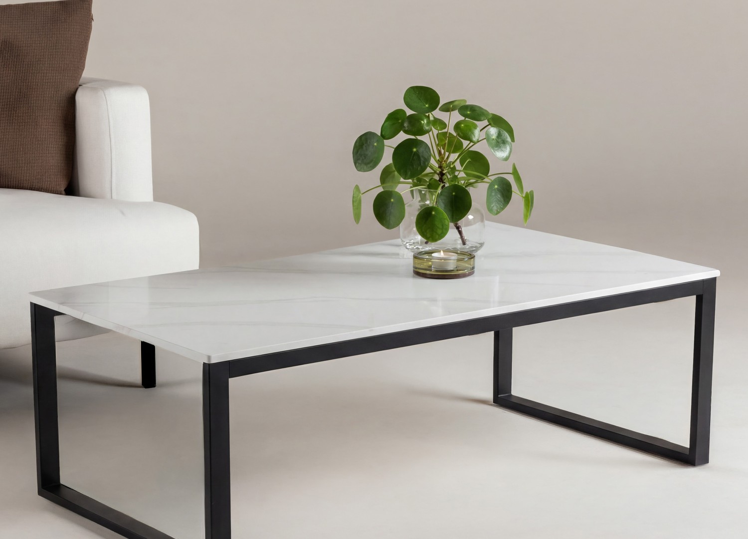 Table basse Estelle pierre frittée effet marbre blanc 120 cm — ambiance 5