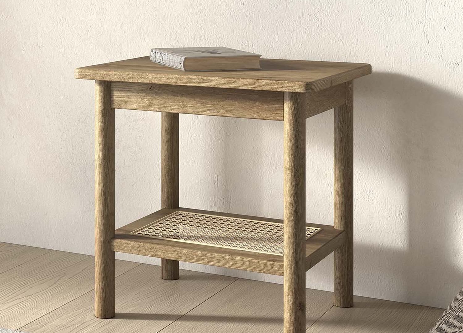 Table de chevet ado chêne et rotin Olive