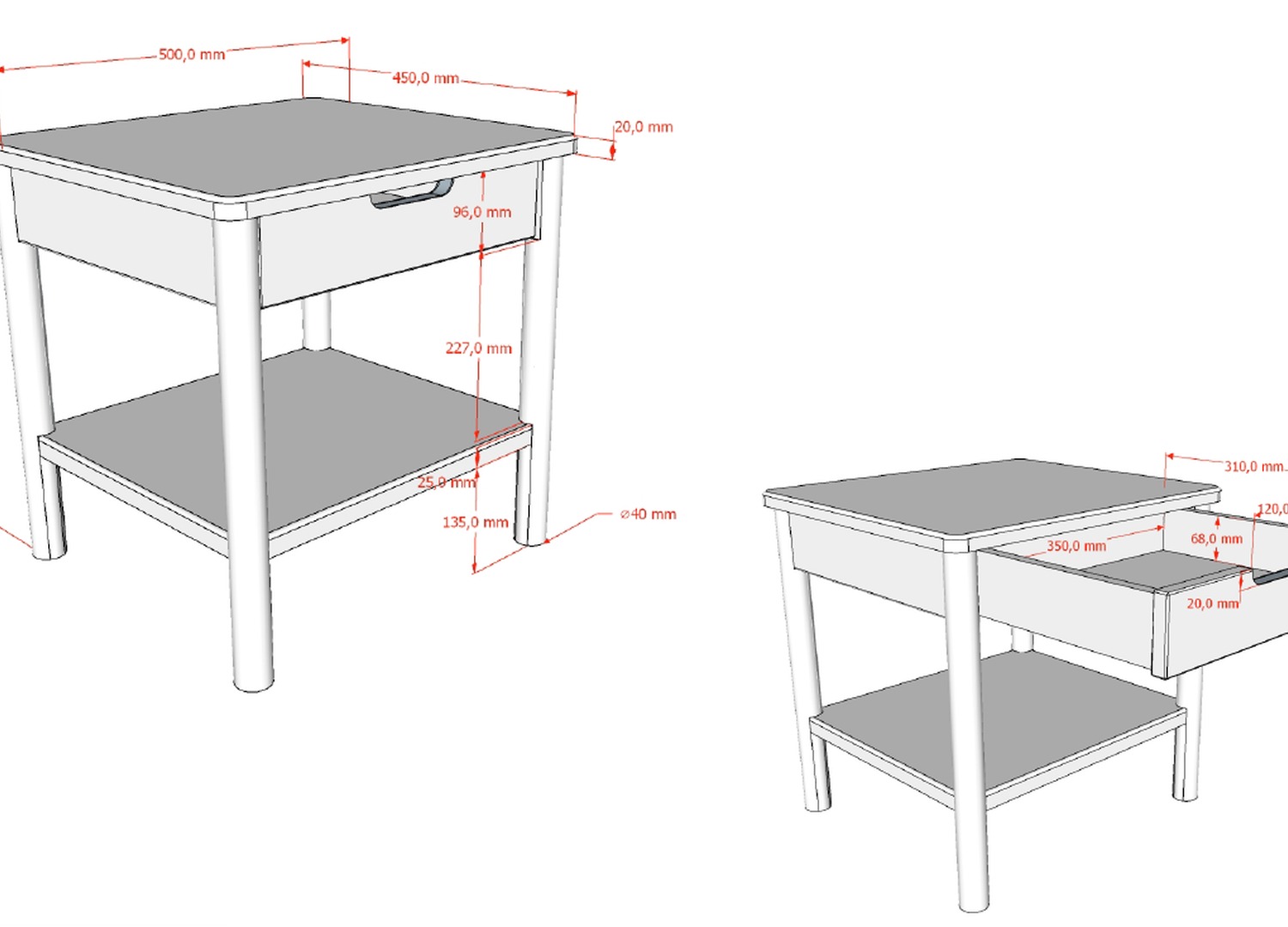 Table de chevet ado avec tiroir en chêne Olive – Image 3