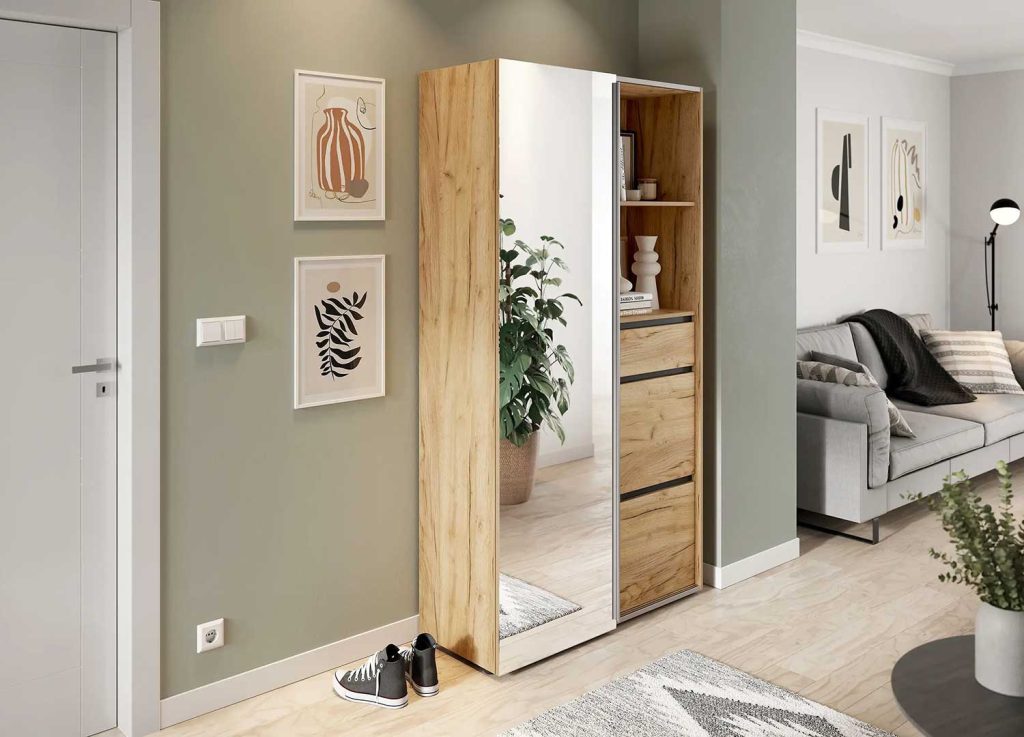 meuble d'entrée avec miroir pleine hauteur