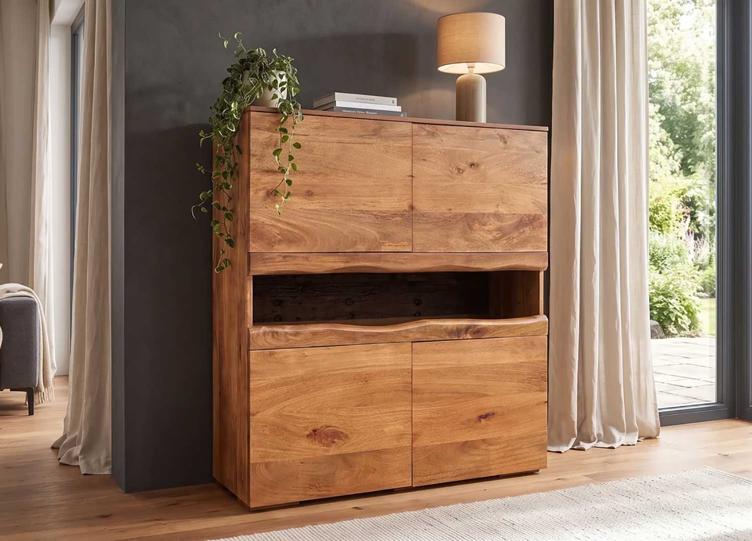 Buffet haut moderne SAVEN en bois de manguier massif