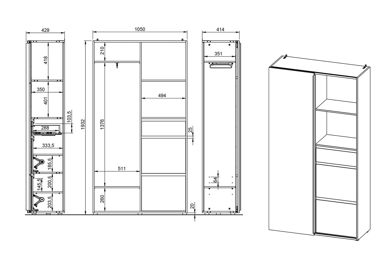 Détail des dimensions de l'armoire Navello