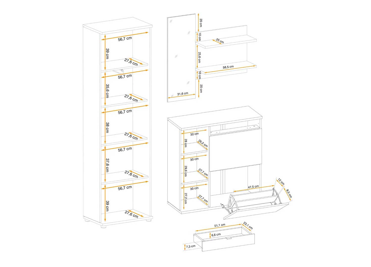 Ensemble d’entrée 160 cm avec miroir NORDIK – Image 11