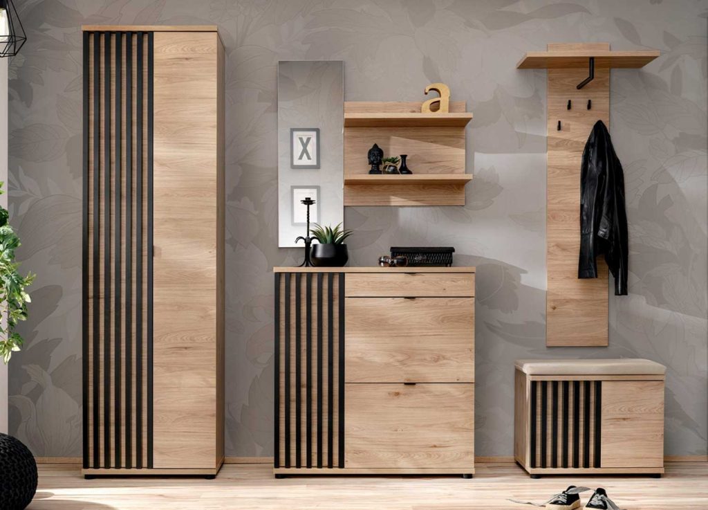 Ensemble entrée vestiaire moderne chêne et noir