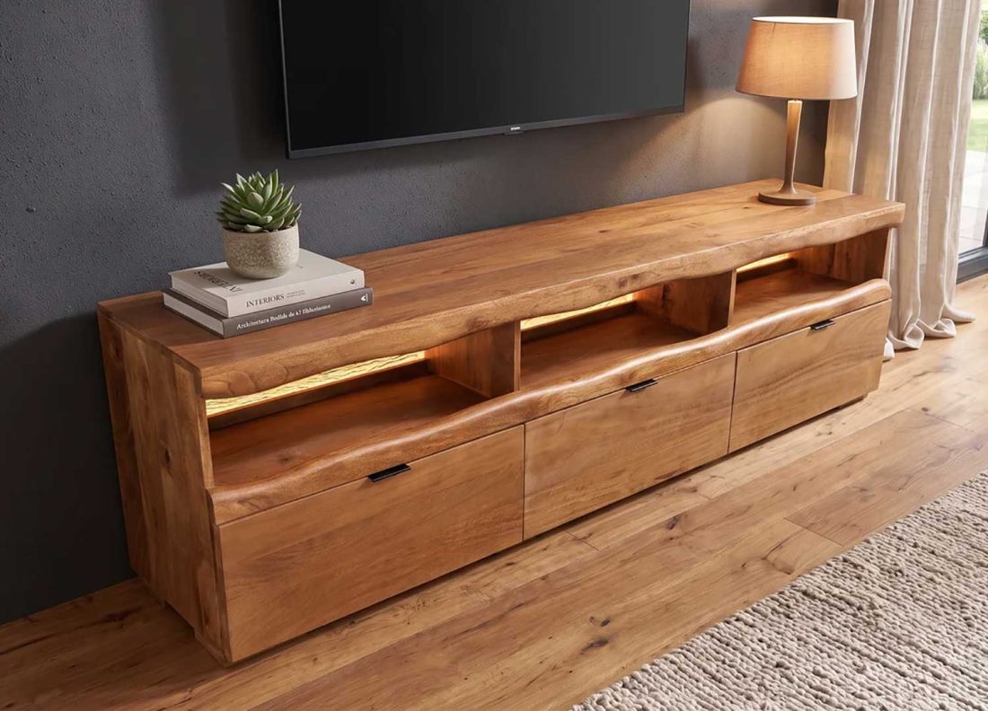 Meuble TV SAVEN en bois de manguier brun naturel