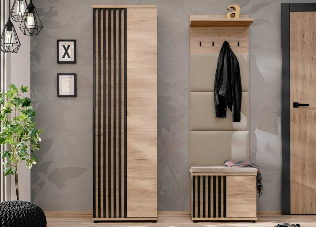 Ensemble d'entrée chic complet chêne et lamelles noires