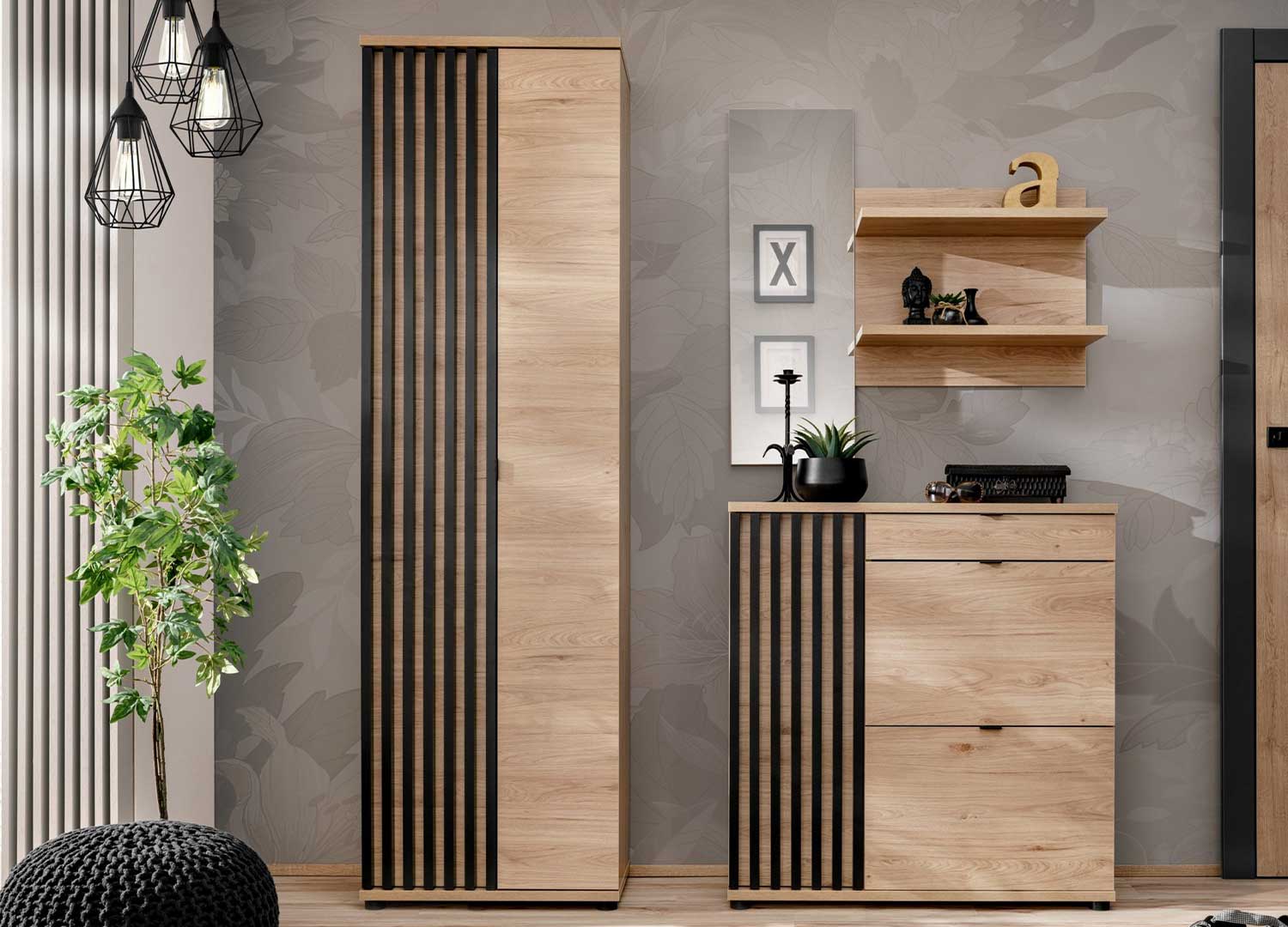 meuble d’entrée avec miroir et rangement chaussures