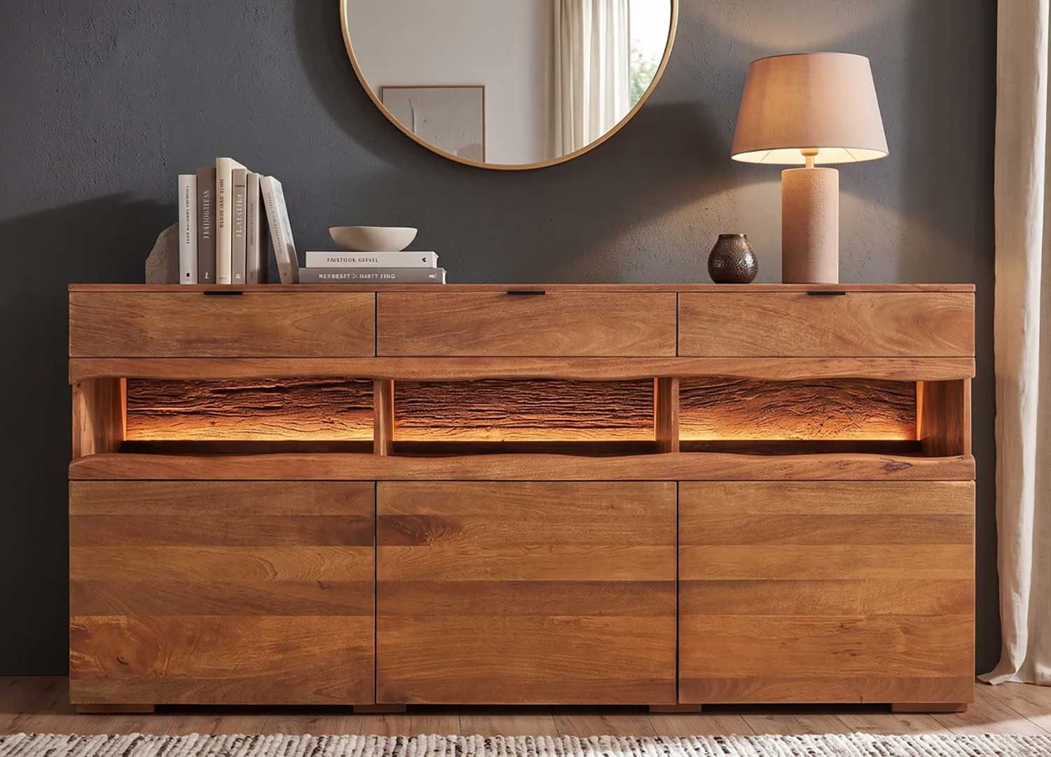 buffet moderne bois marron avec LED