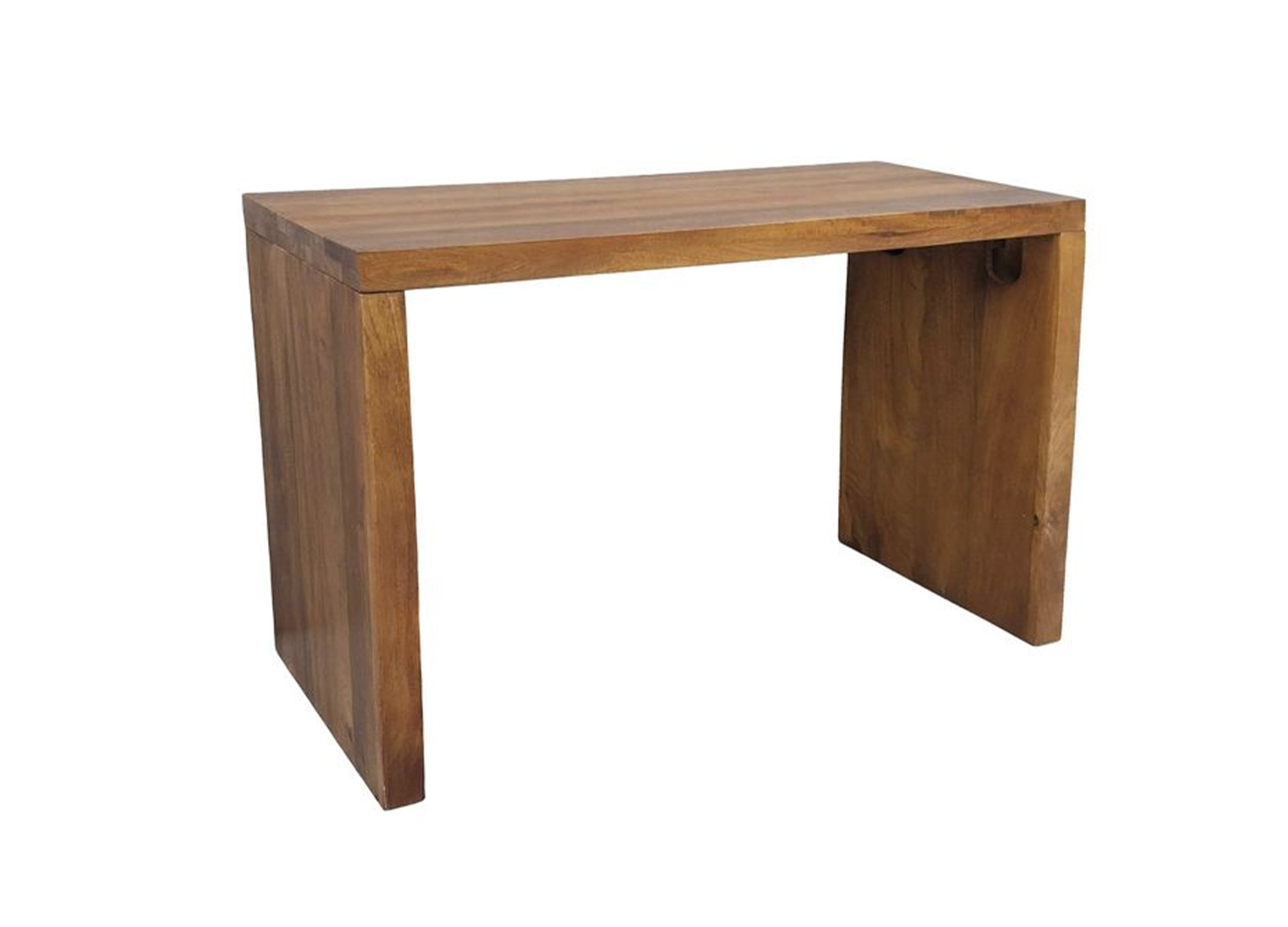 Console bureau rectangulaire en bois de manguier massif finition brun miel présentée sur fond blanc