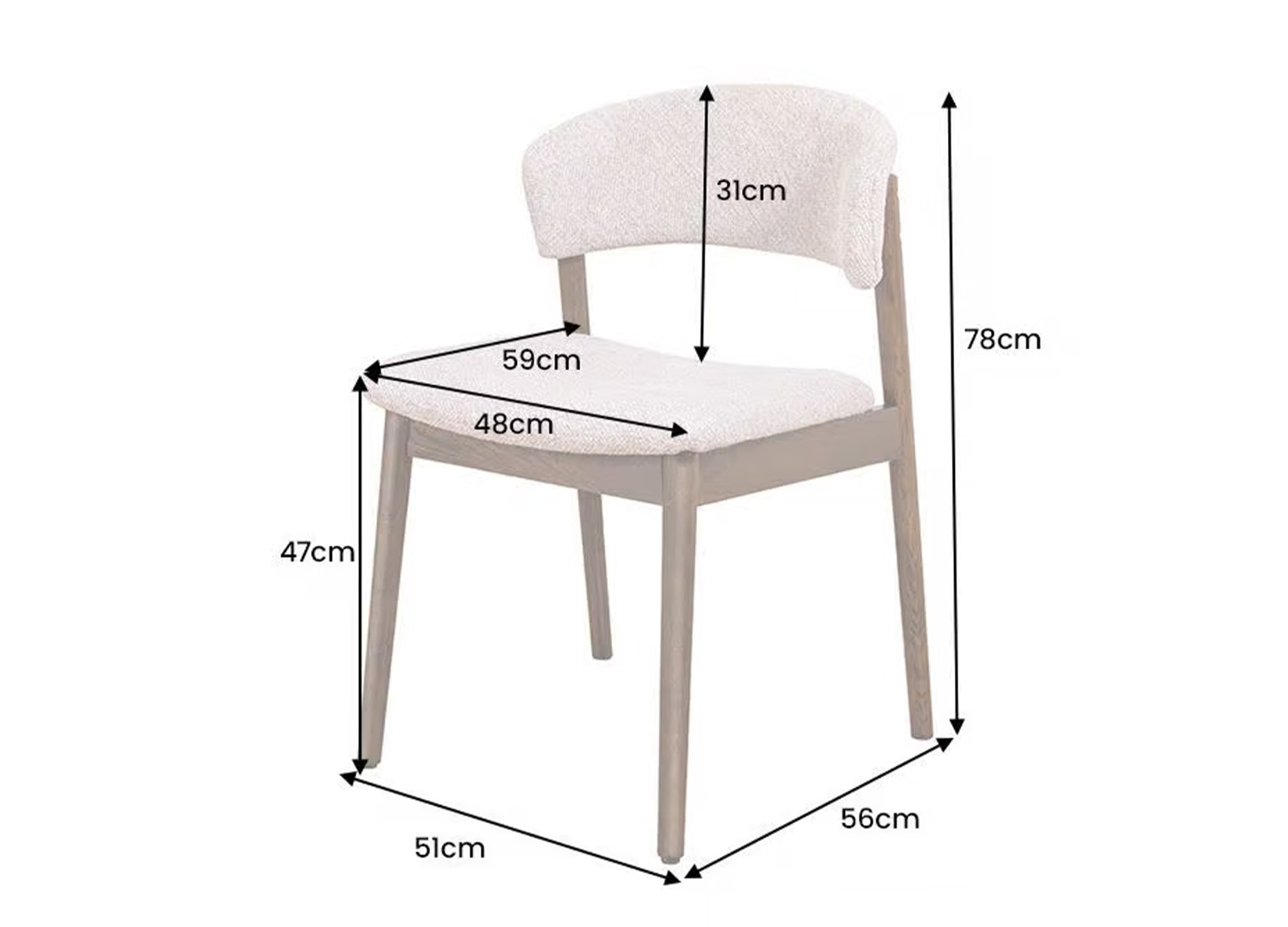 Chaises ELVANO en bois brun et tissu beige disposées autour d'une table ronde dans une salle à manger contemporaine