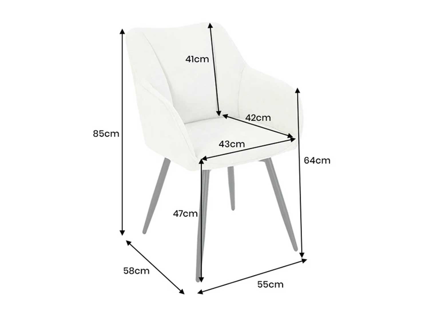 Dimensions de la chaise pivotante beige avec accoudoirs, hauteur 85 cm