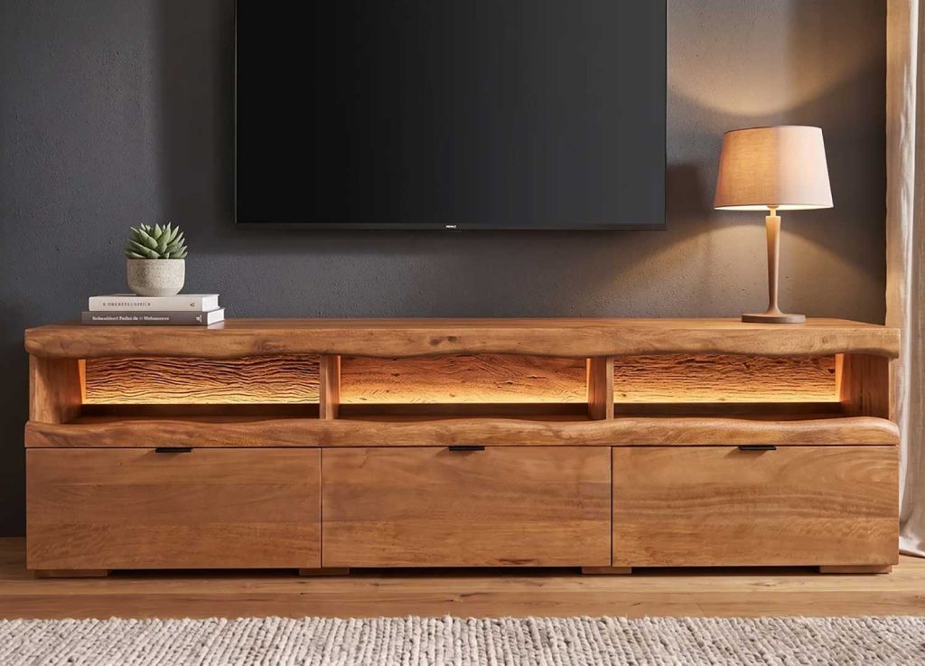 Meuble TV SAVEN 180 cm en manguier massif avec LED