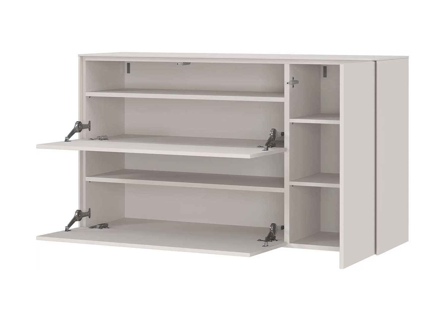 Intérieur du meuble à chaussures MONTELLO avec étagères de rangement et façades ouvertes