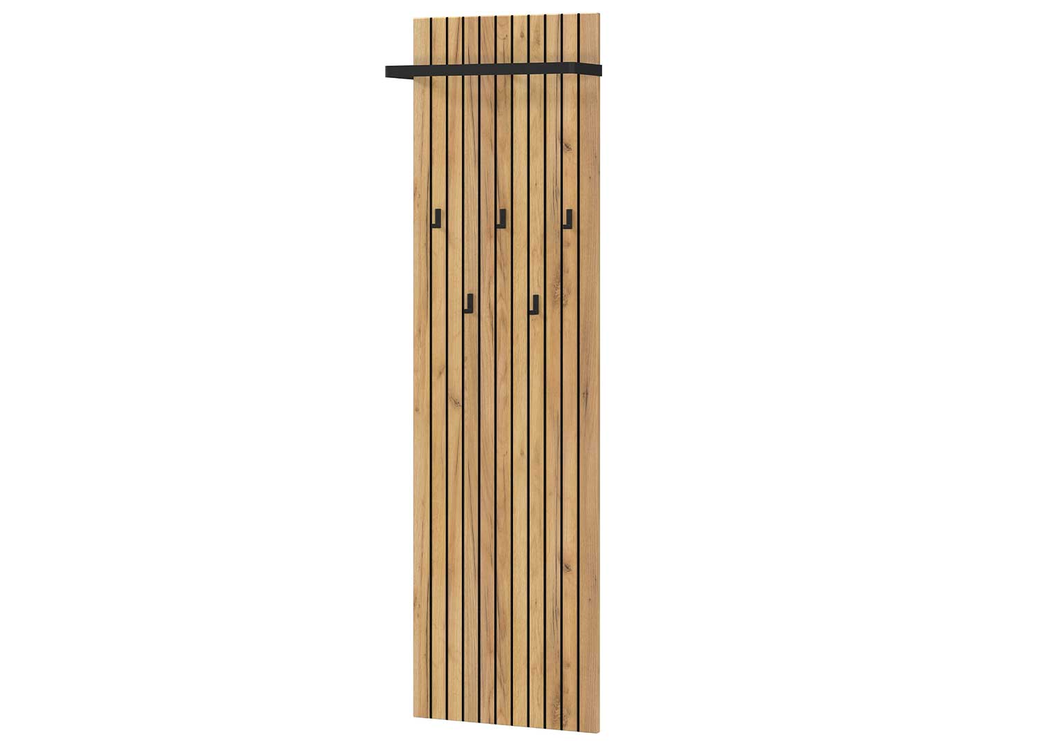 Panneau porte-manteau mural MONTELLO finition chêne Navarra et noir